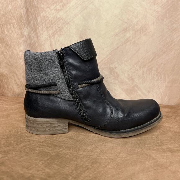 Rieker Strappy Rope Faux Leather Heeled Ankle Booties Outdoor Indie Sleaze Ski - Picture 8 of 10